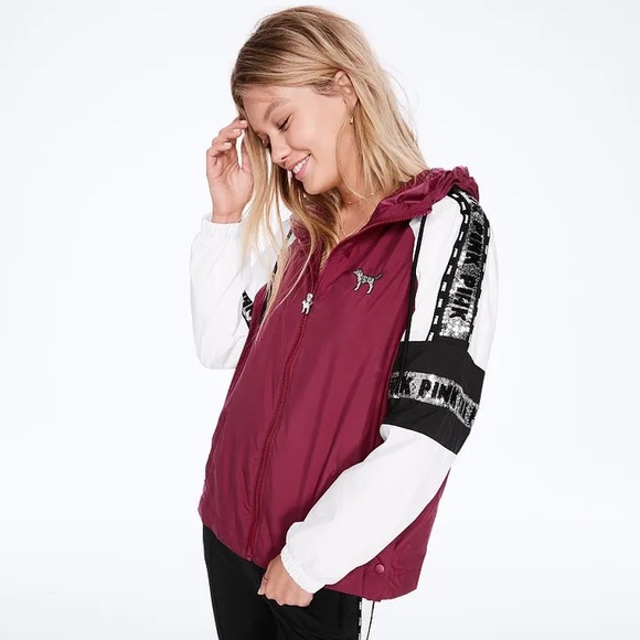 Vs Victoria's Secret PINK Bling Campus Full-Zip Anorak Jacket Merlot Night XS/S - Picture 2 of 4
